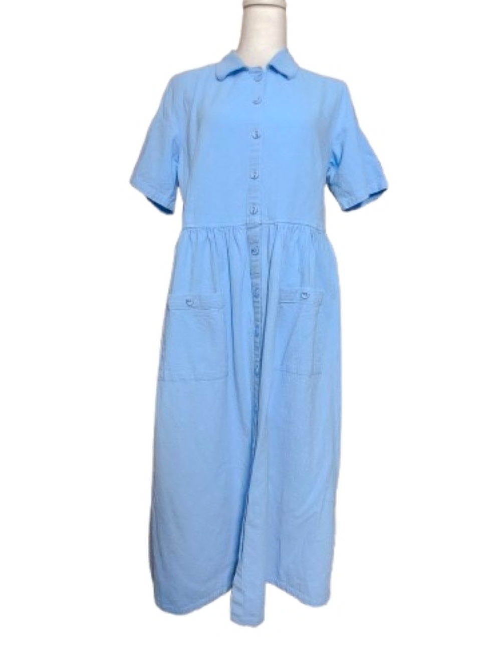 Appleseed’s Blue Cotton Shirt Dress Midi Button Front Pockets Casual M